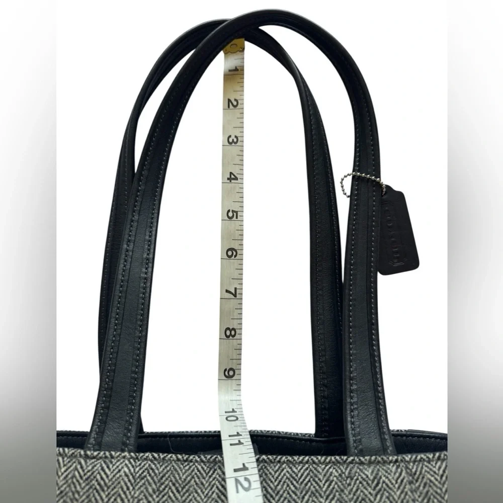 Coach Vintage Y2K 1999 Bleeker Black Leather Gray Tweed Wool Tote Shoulder Bag